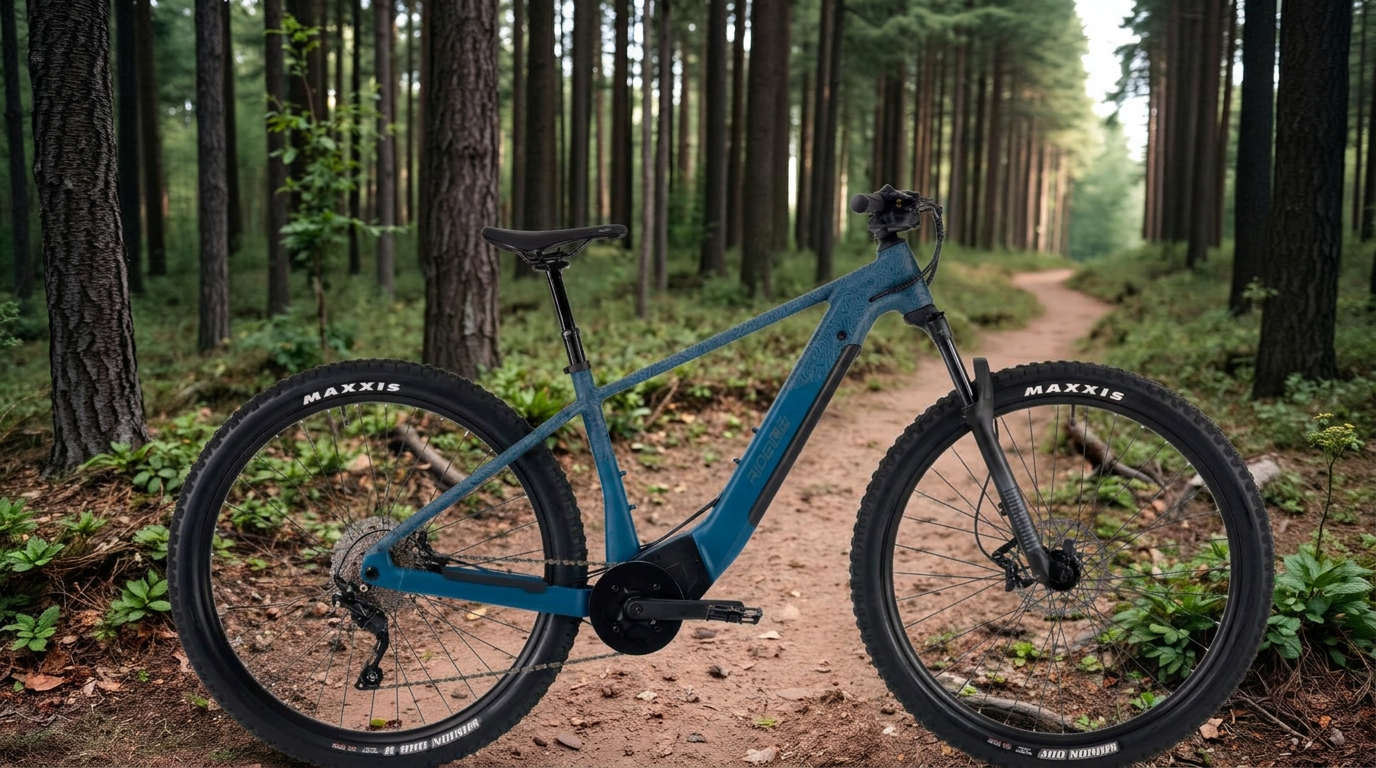 Ride1UP TrailRush electric mountain bike on a forest singletrack trail
